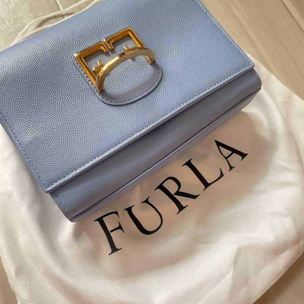 FURLA light blue leather shoulder bag with gold c… - image 2