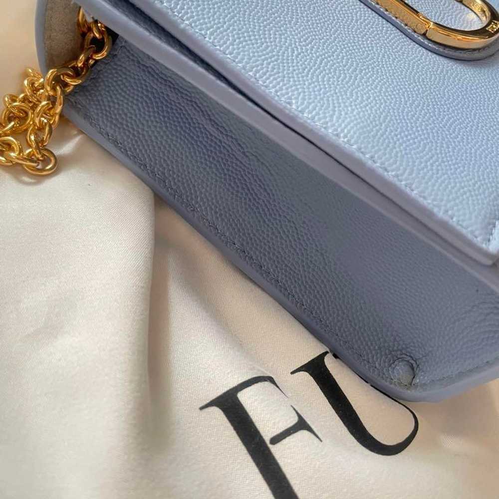 FURLA light blue leather shoulder bag with gold c… - image 5