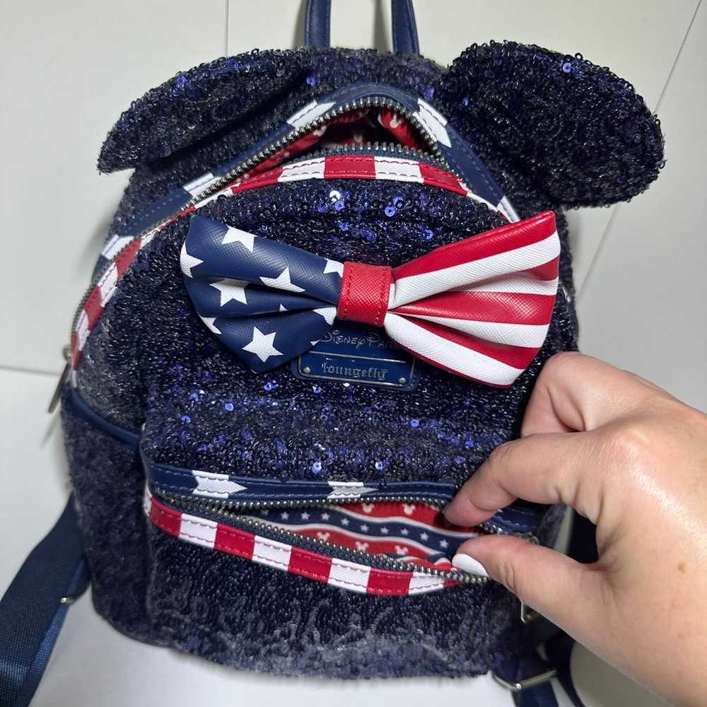 Red, white, and blue Sequin Loungefly Disney Back… - image 5