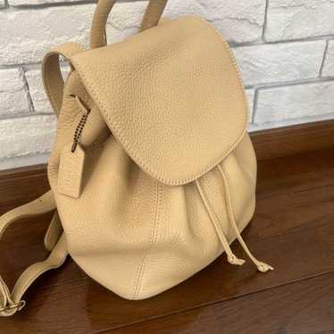 Old Coach Beige Leather Drawstring Backpack