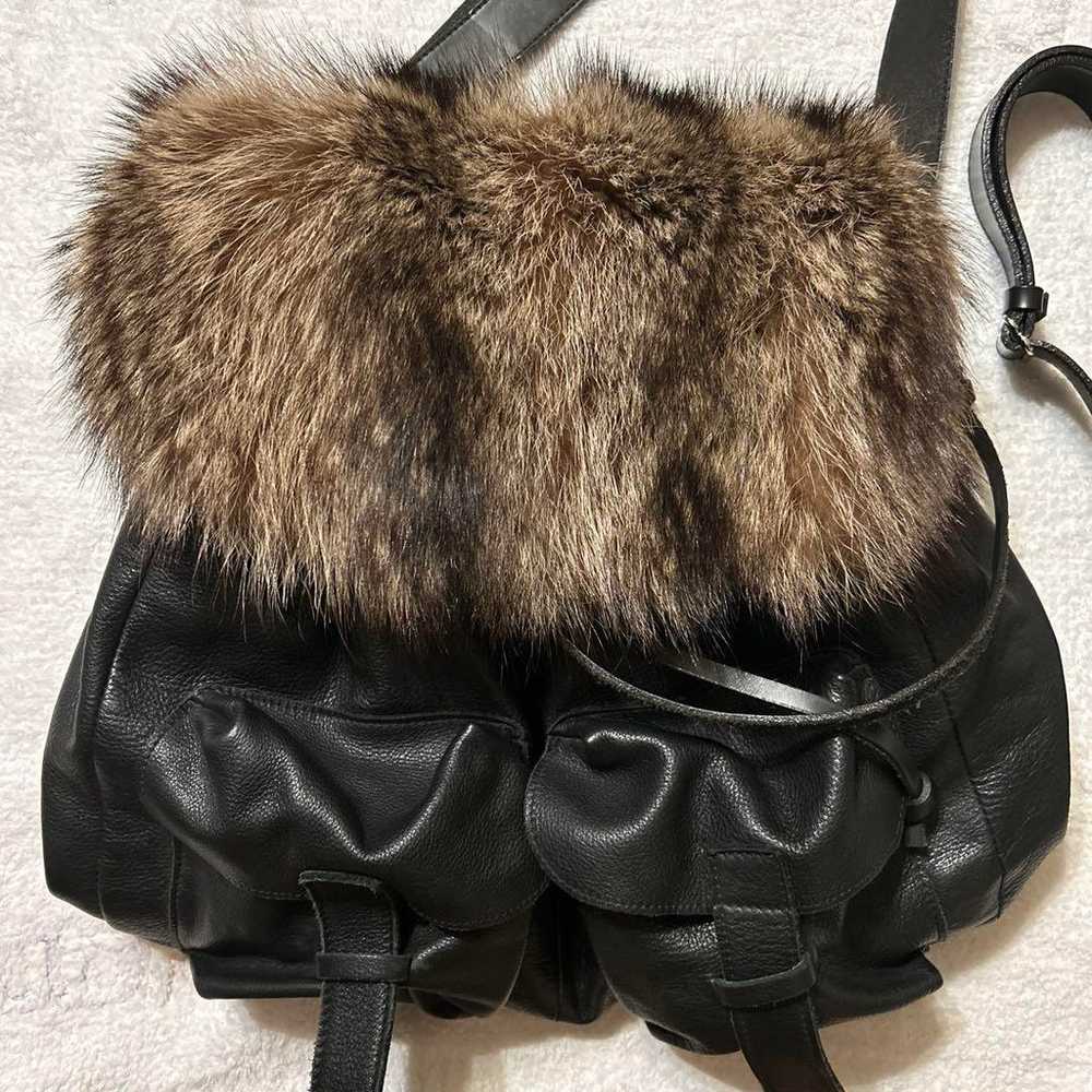 Haricana Fur Bag Silver Fox Shoulder Bag Rucksack… - image 2