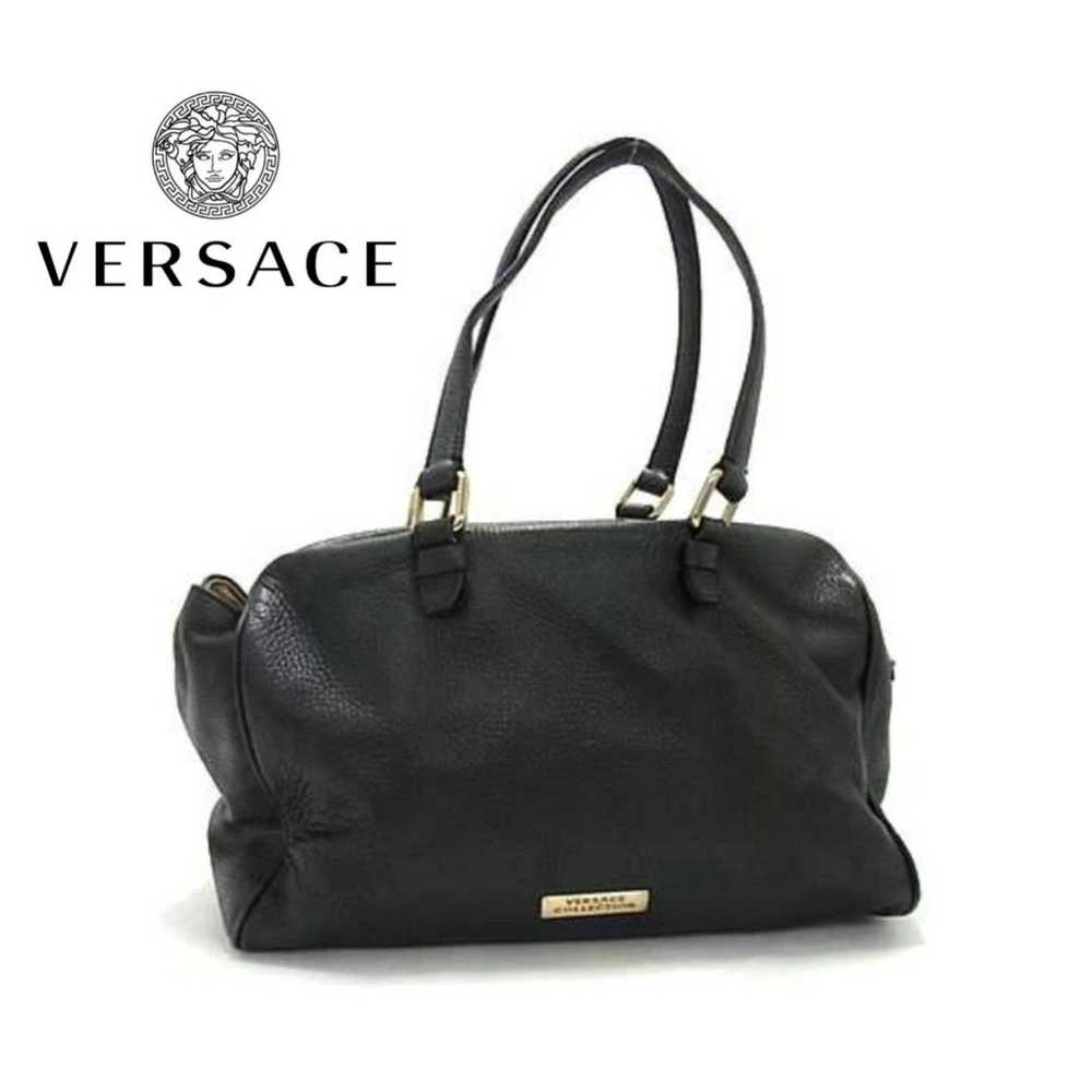 Versace [Authentic] Large Black Pelle Leather & G… - image 1