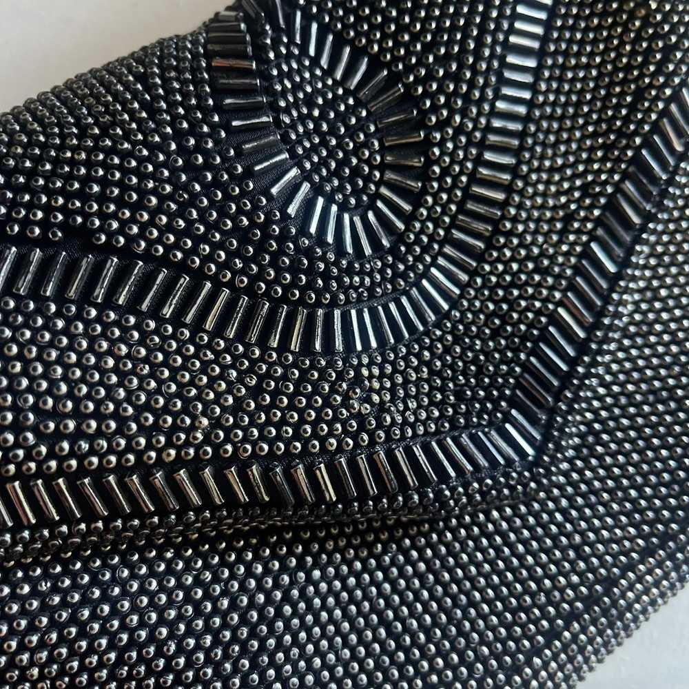 Vintage beaded black satin handbag clutch crossbo… - image 2