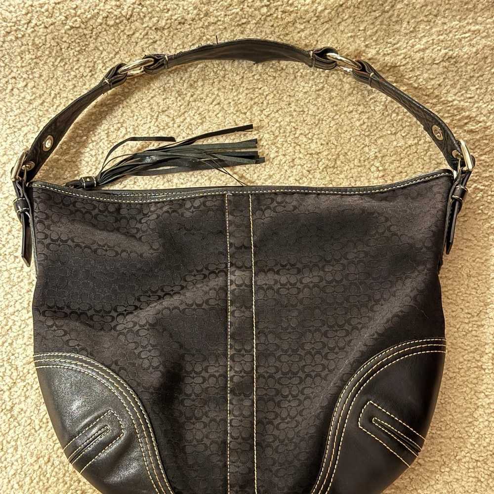 Vintage COACH Black Signature HOBO Shoulder Bag J… - image 1