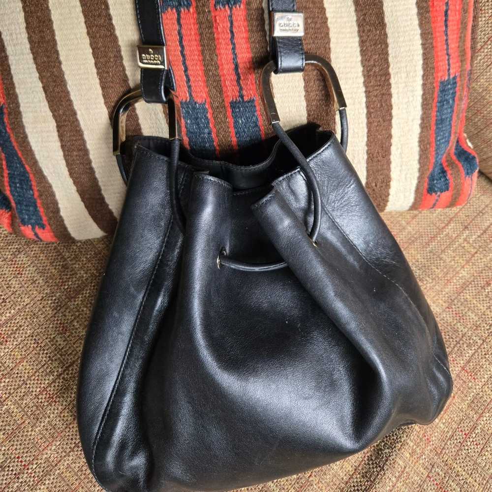 GUCCI Shoulder Bag Drawstring Leather Black - image 2