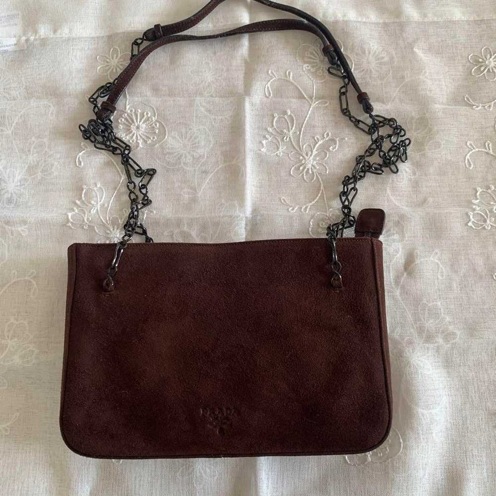 PRADA brown suede shoulder bag with chain strap. - image 1