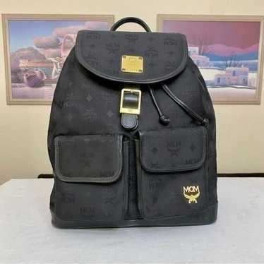 MCM Jacquard Nylon Leather Backpack  Black Y0130 - image 1