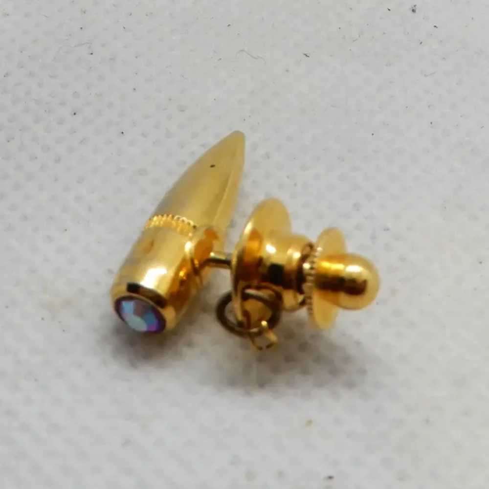 Vintage Gold Tone and Red Rhinestone Torpedo Shap… - image 5