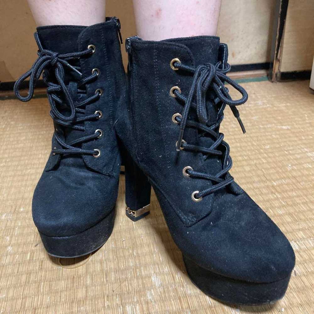 Black suede lace-up bootie heel 10cm. - image 1