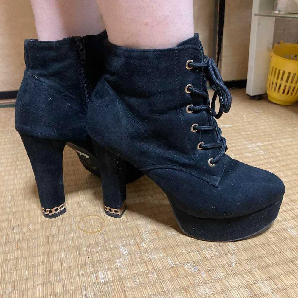 Black suede lace-up bootie heel 10cm. - image 2