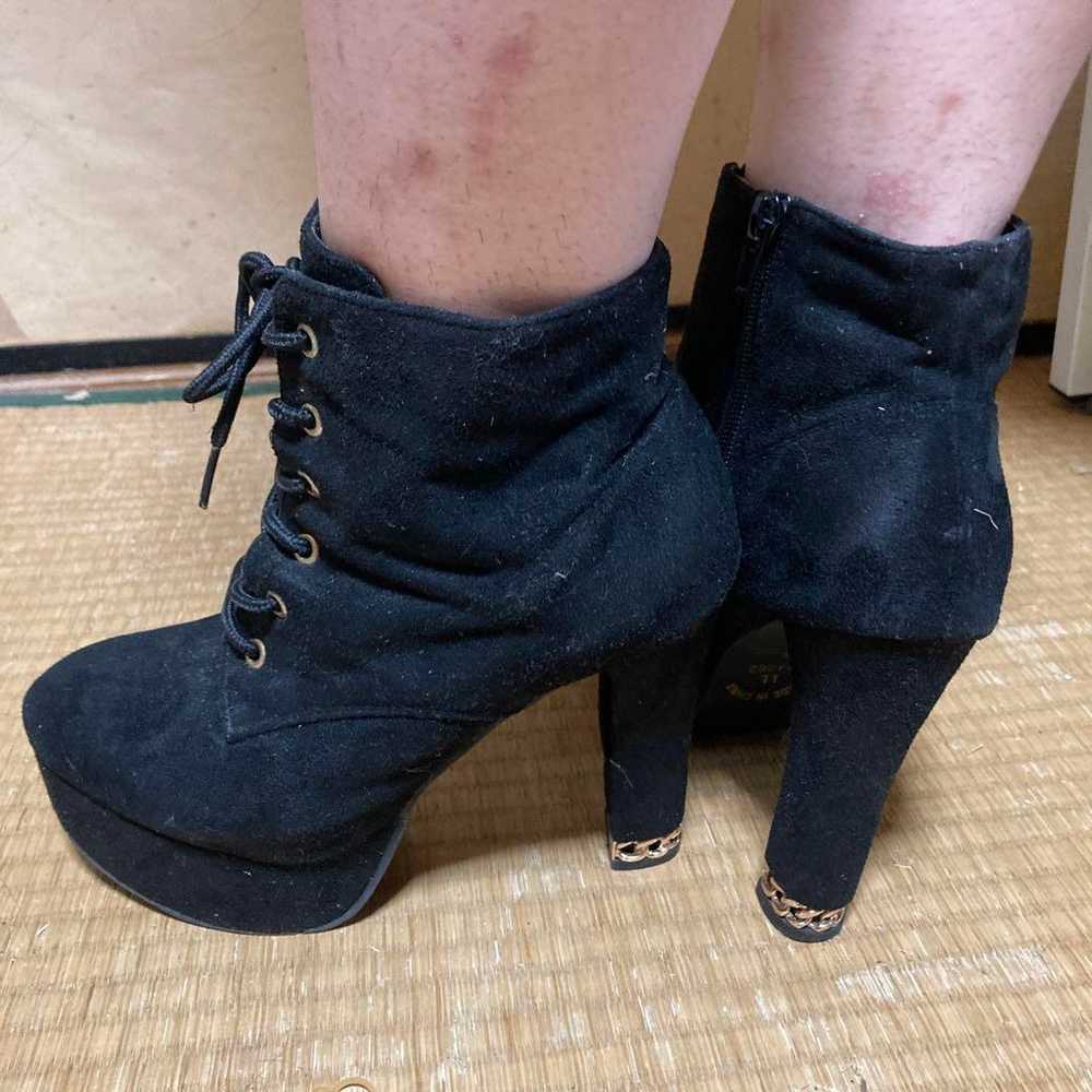 Black suede lace-up bootie heel 10cm. - image 4