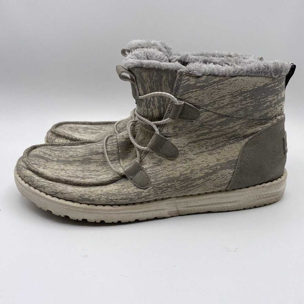 Hey Dude Shoes Womens 8 Gray Lea Fur Boots Lined - image 1