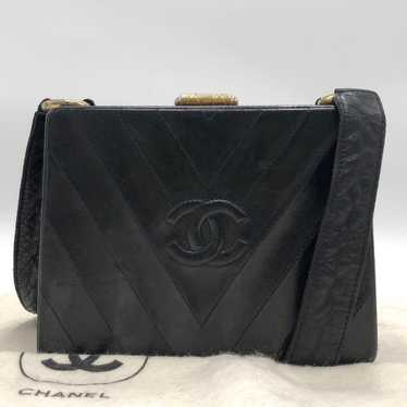 CHANEL Coco Mark V Stitch Shoulder Bag Black Cross