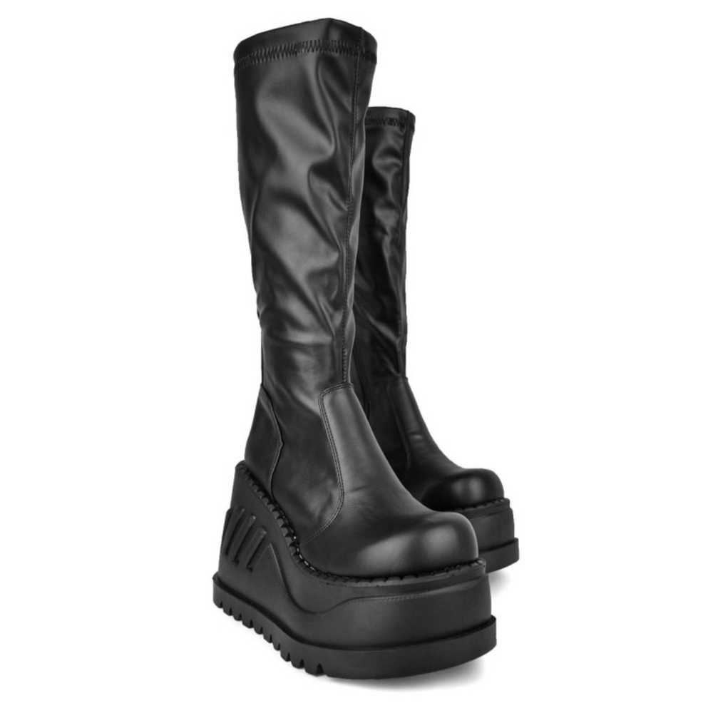 Demonia Black Vegan Stretch Knee High Wedge Platf… - image 2