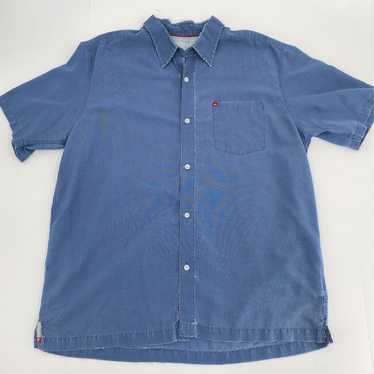 Quiksilver Mens Button Front Shirt Blue White Pla… - image 1