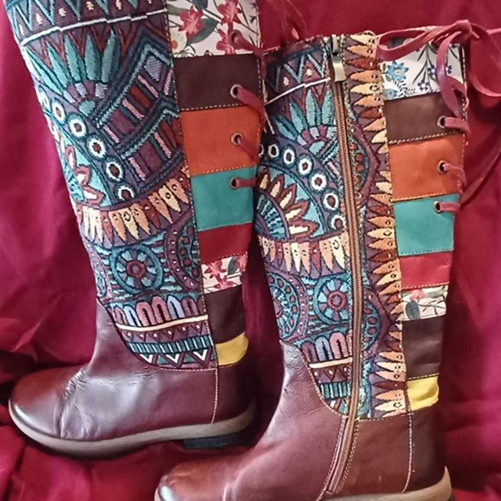 NWOB Socofy Handmade Bohemian Knee High Boots - image 2