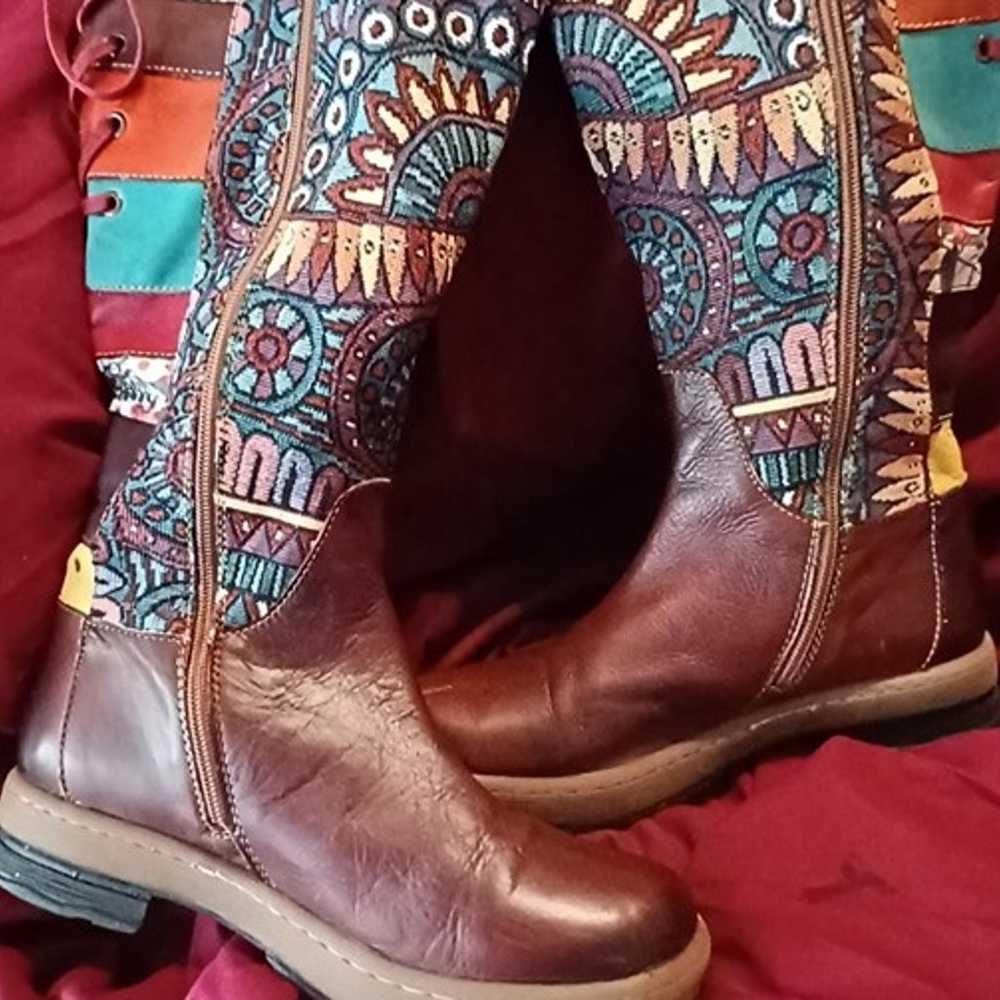 NWOB Socofy Handmade Bohemian Knee High Boots - image 5