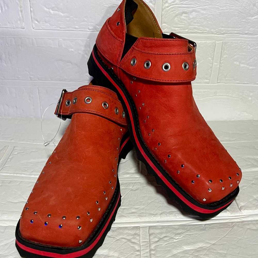 John fluevog red leather studded shoes size 6 - image 1