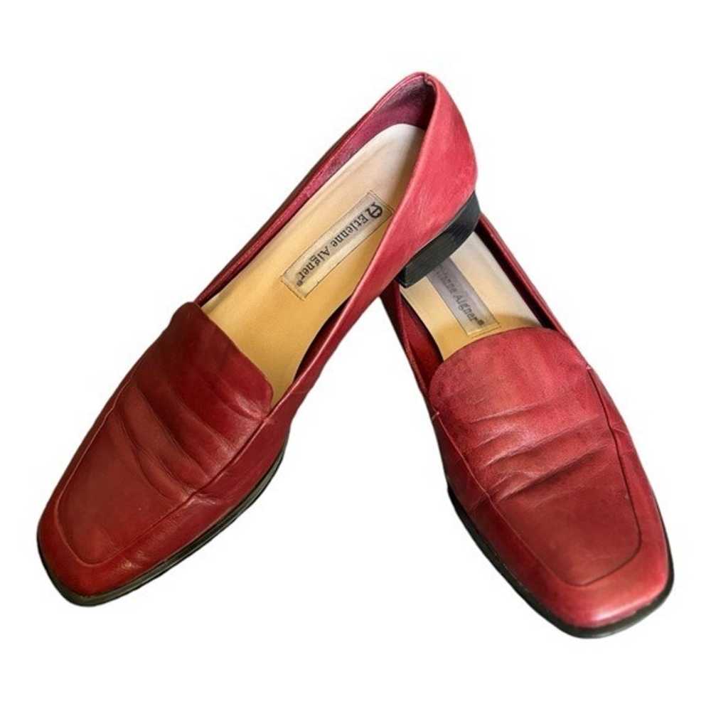 Etienne Aigner Red Leather Loafers Size 9 M Squar… - image 10