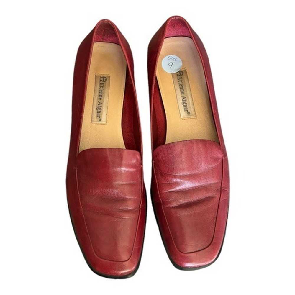 Etienne Aigner Red Leather Loafers Size 9 M Squar… - image 2