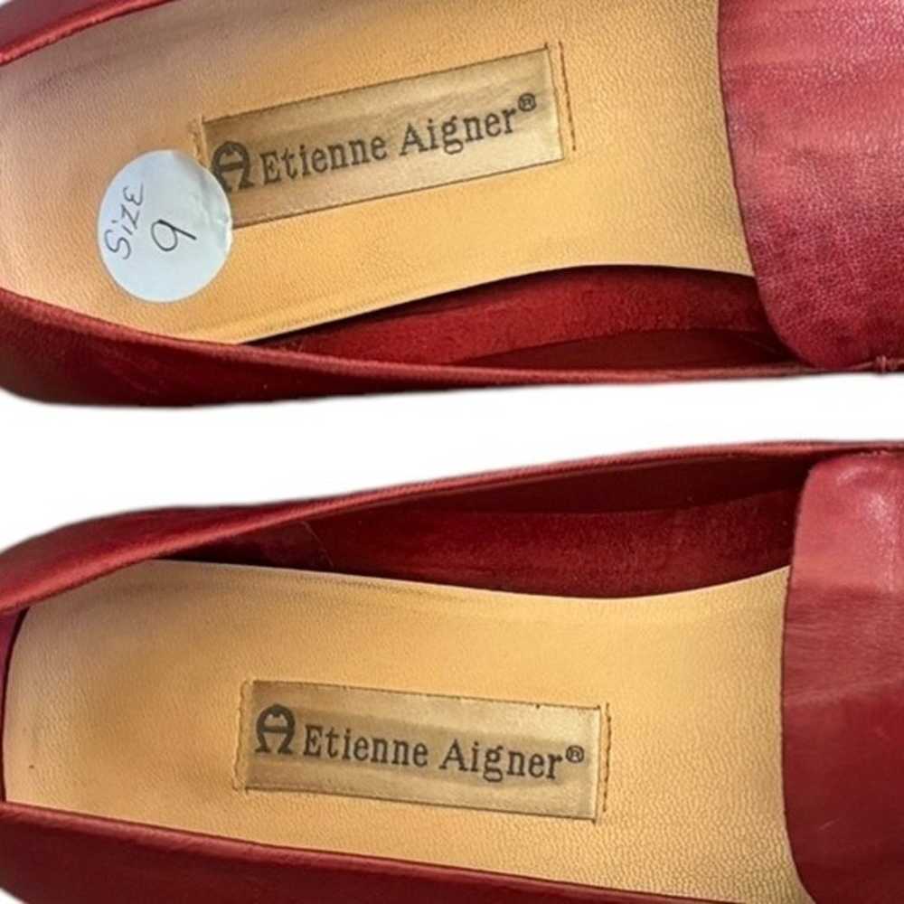 Etienne Aigner Red Leather Loafers Size 9 M Squar… - image 5