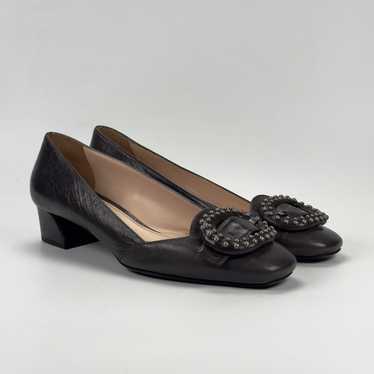 Prada Vintage Prada Gray Vit Shine Buckle Pumps W… - image 1