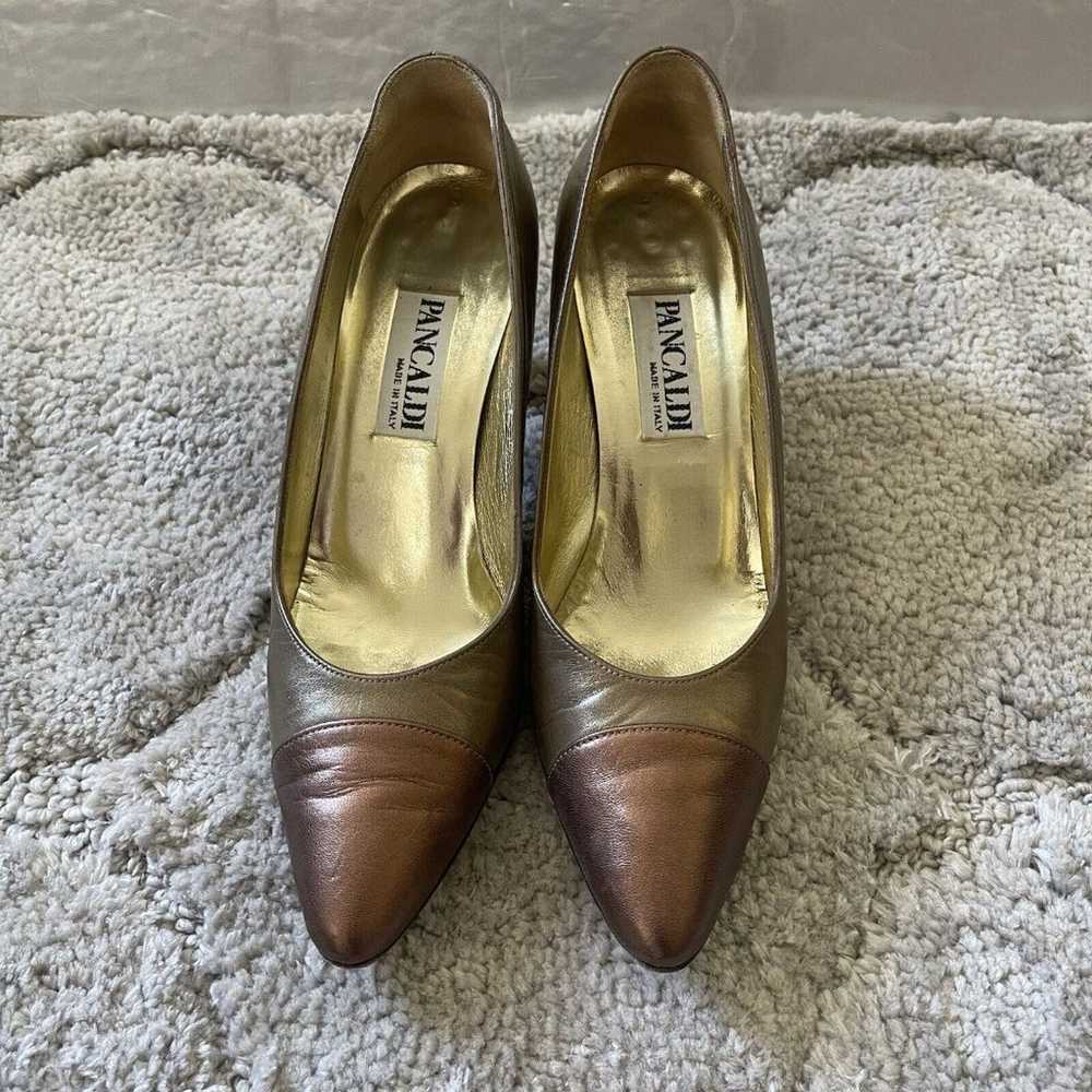 Vintage 1980s Pancaldi Pumps Two Tone Gold Sz 7AA… - image 3