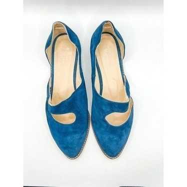 Anthropologie Sasha Cut Out Blue Suede Flats, Size