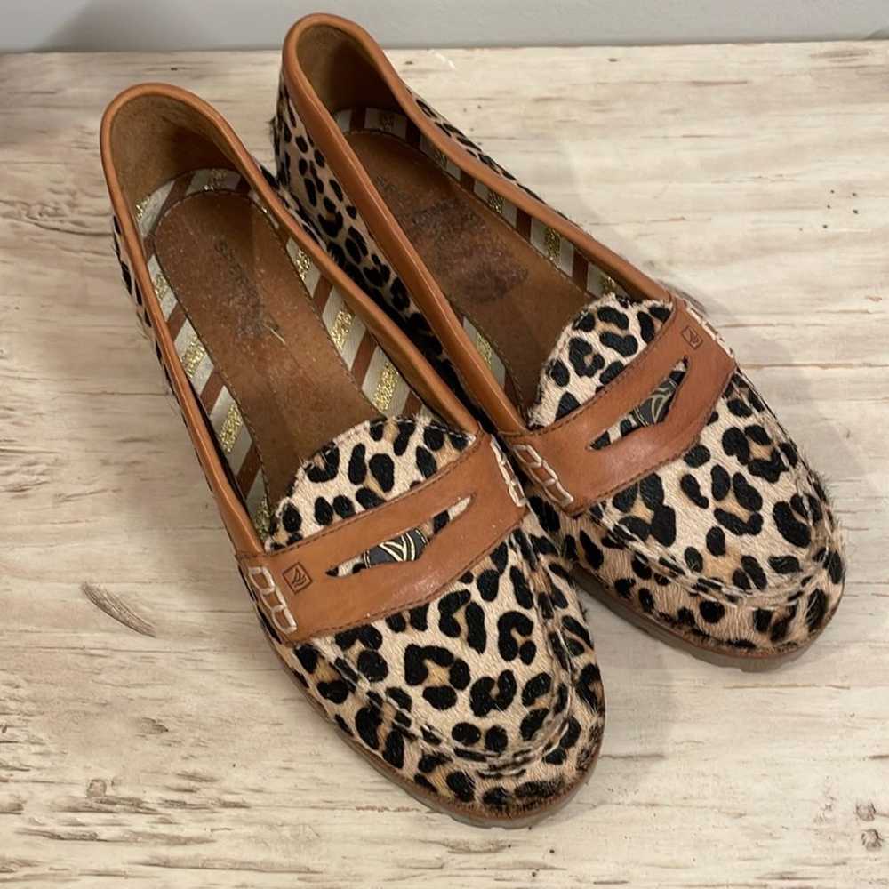 Sperry Calf Hair Leopard Print Top Sider loafers - image 1