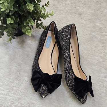 Betsey Johnson Silvery Glittered Flats with Black… - image 1