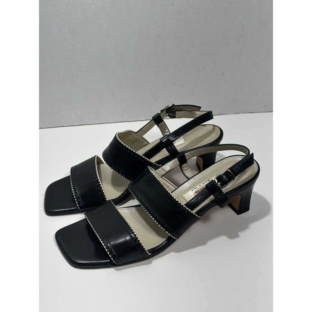 Talbots Black Leather Beige Trim Sandals Size 8 N… - image 2