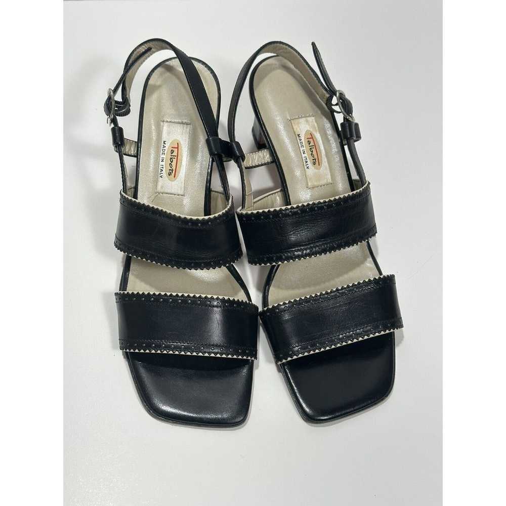 Talbots Black Leather Beige Trim Sandals Size 8 N… - image 3