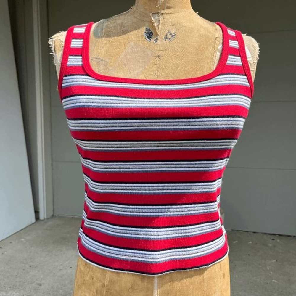 Vintage 90s Y2K Jordache Ribbed Striped Cropped T… - image 1