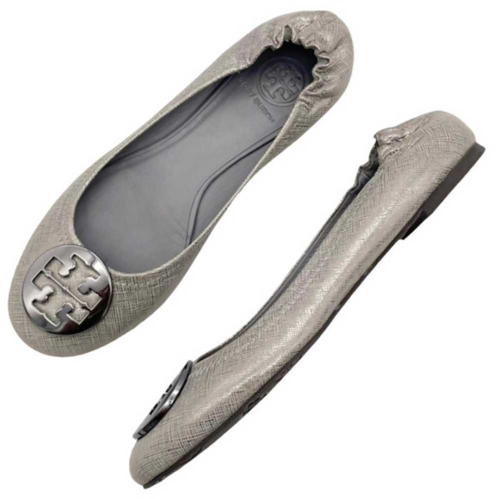 Tory Burch Reva Flat Silver Pewter Leather Large … - image 1