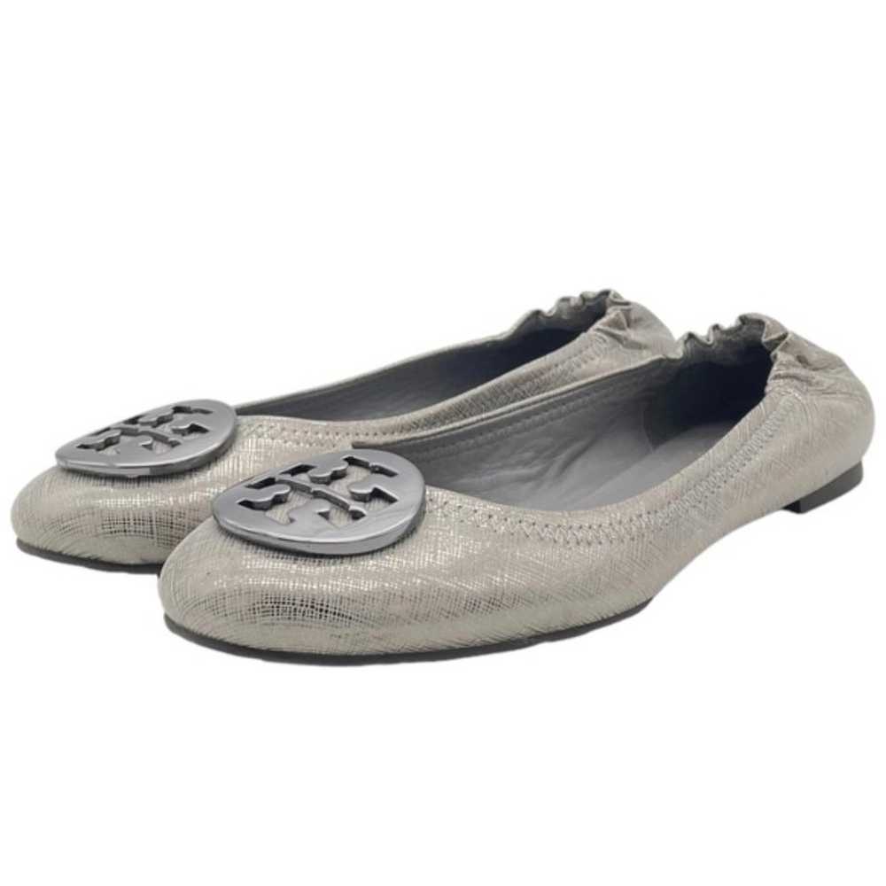 Tory Burch Reva Flat Silver Pewter Leather Large … - image 5