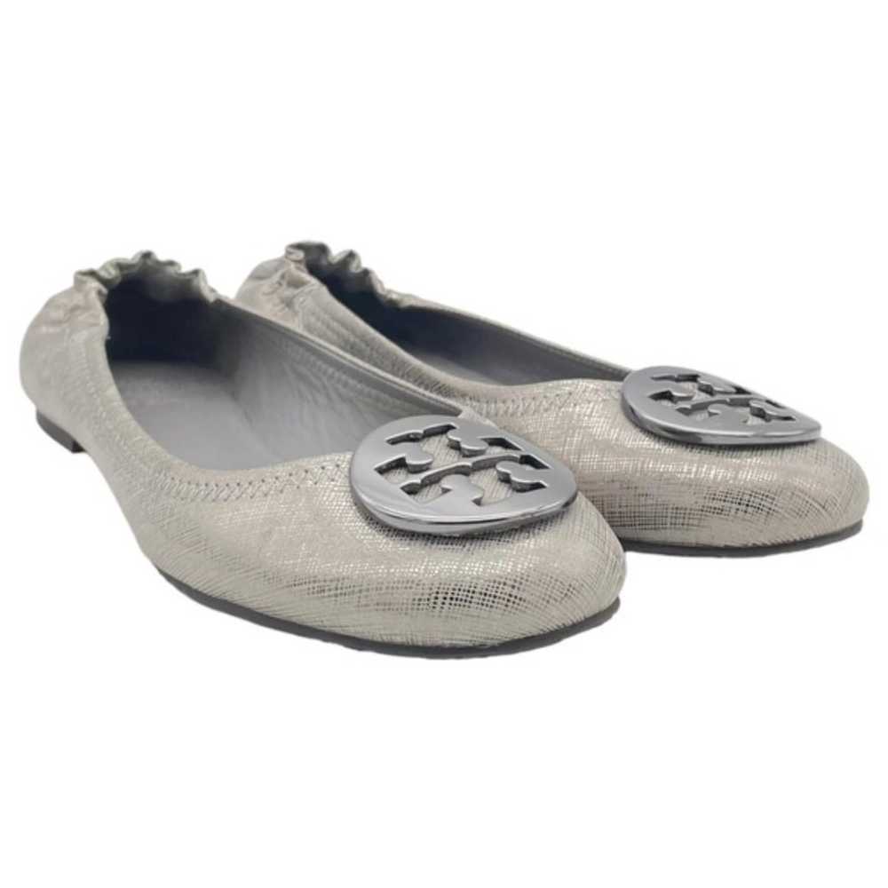 Tory Burch Reva Flat Silver Pewter Leather Large … - image 7