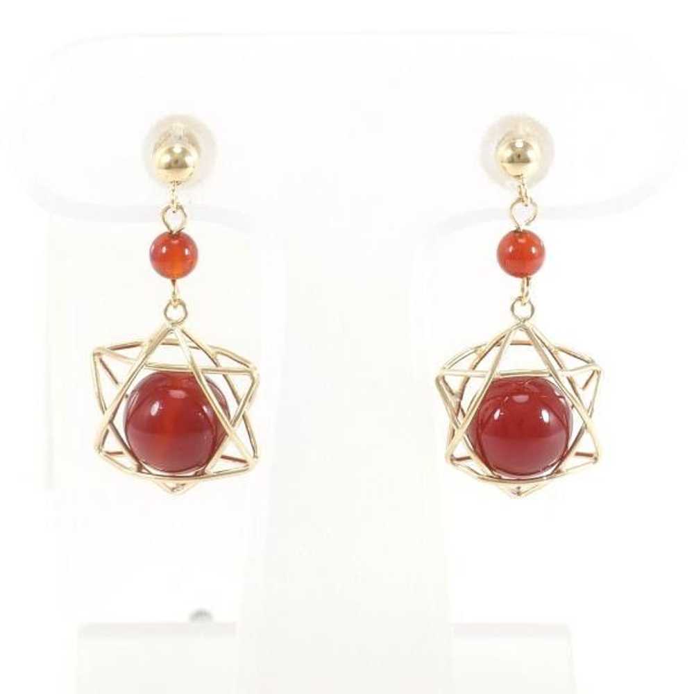 Other Other K18 Yellow Gold Agate Earrings Metal … - image 1