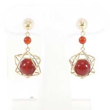 Other Other K18 Yellow Gold Agate Earrings Metal … - image 1