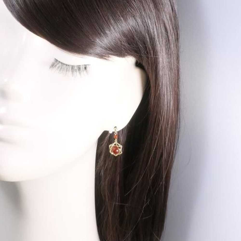 Other Other K18 Yellow Gold Agate Earrings Metal … - image 3