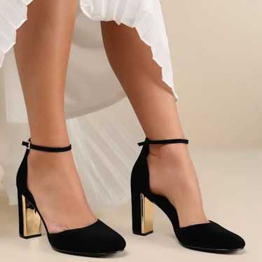 Black velvet ankle strap heels