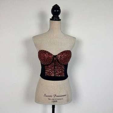 Red Sequined Strapless Corset Top Festival Party B