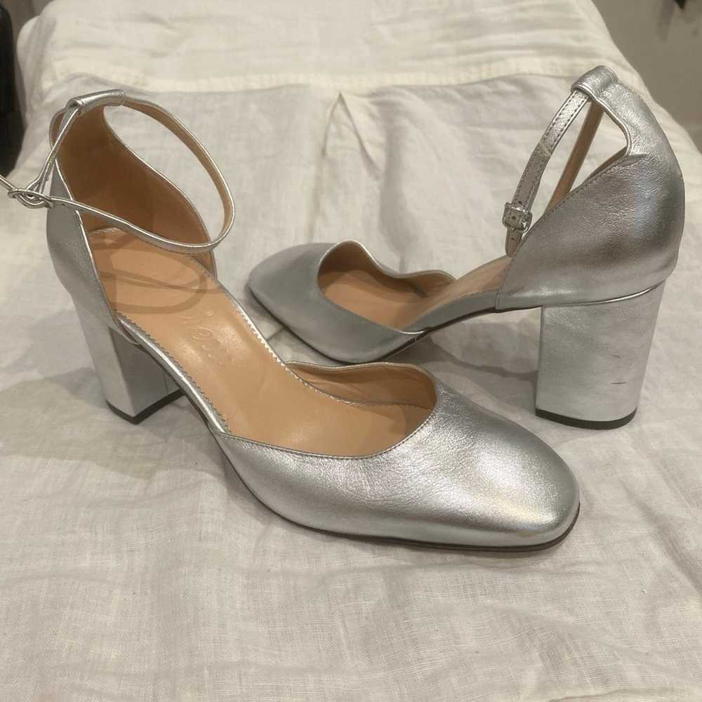 J.Crew Silver Block Heel Ankle Strap Shoes - Size… - image 1