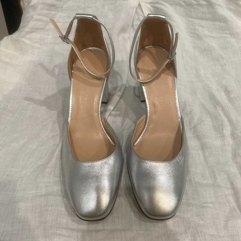 J.Crew Silver Block Heel Ankle Strap Shoes - Size… - image 2