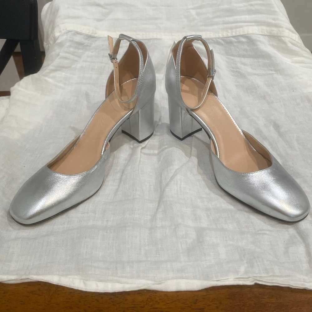 J.Crew Silver Block Heel Ankle Strap Shoes - Size… - image 3