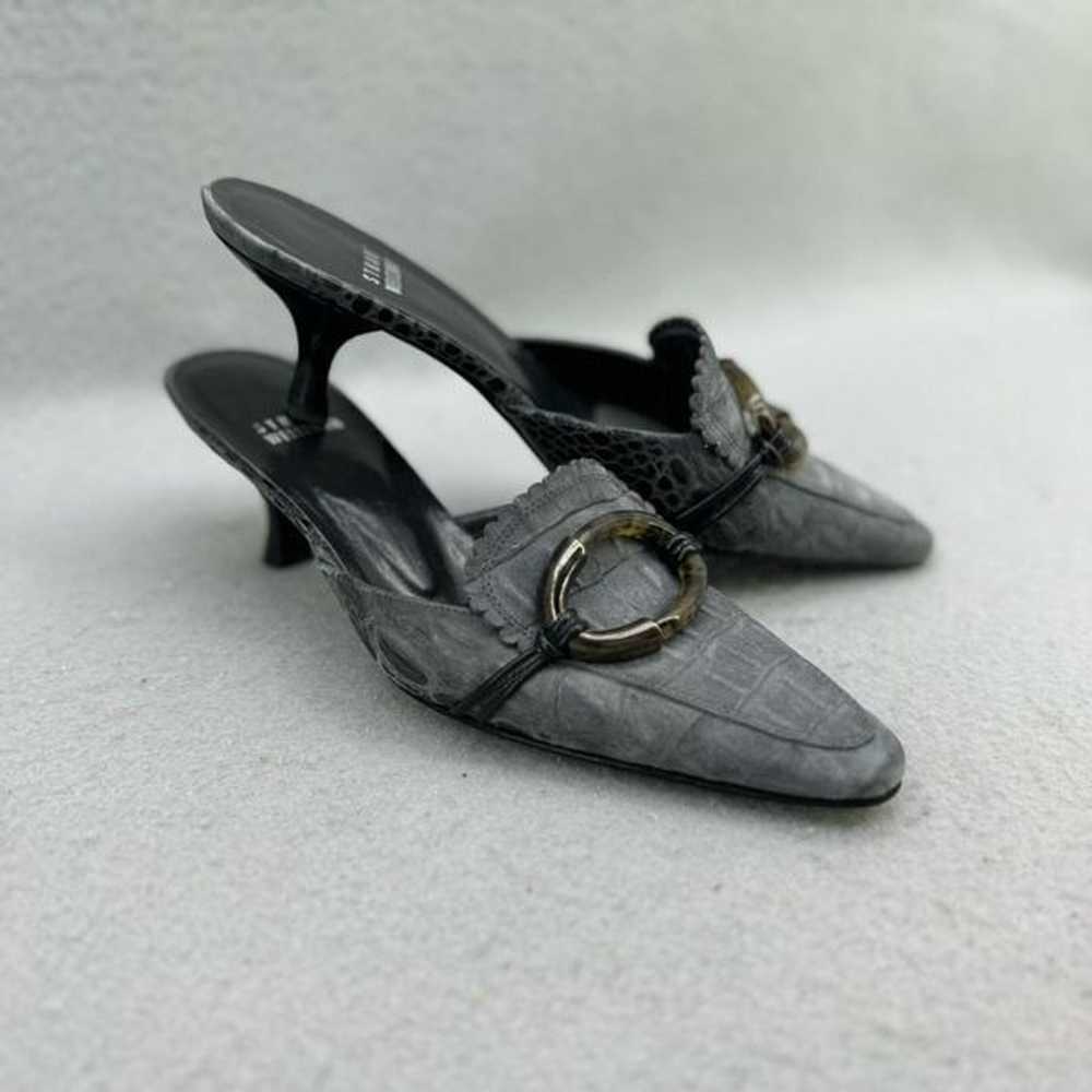 Y2K Stuart Weitzman Gray Leather Crocodile Emboss… - image 1