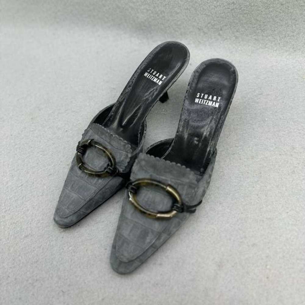 Y2K Stuart Weitzman Gray Leather Crocodile Emboss… - image 2