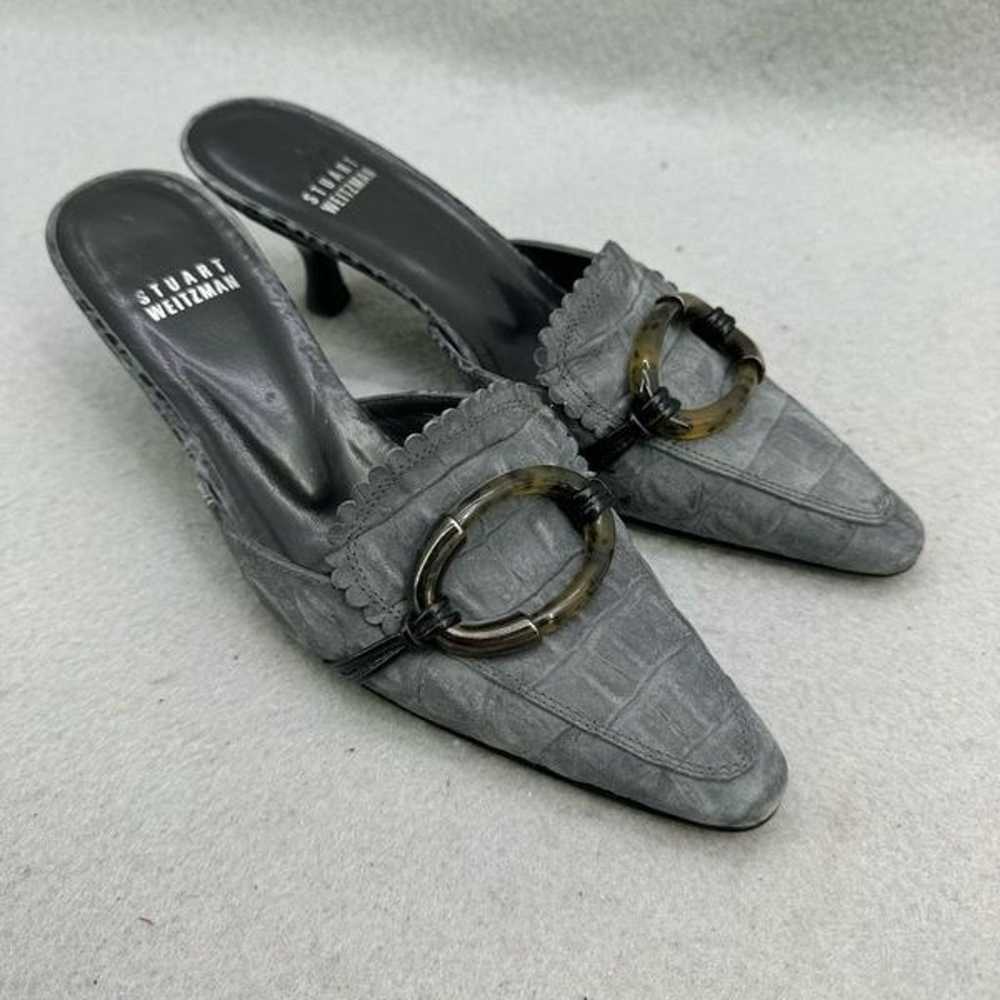 Y2K Stuart Weitzman Gray Leather Crocodile Emboss… - image 8