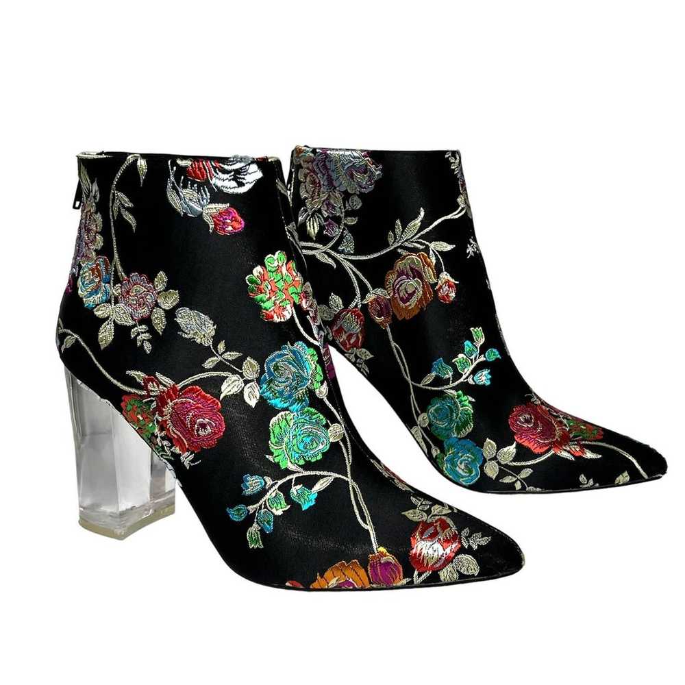 Privileged Audra Black Floral Ankle Bootie Heels … - image 1