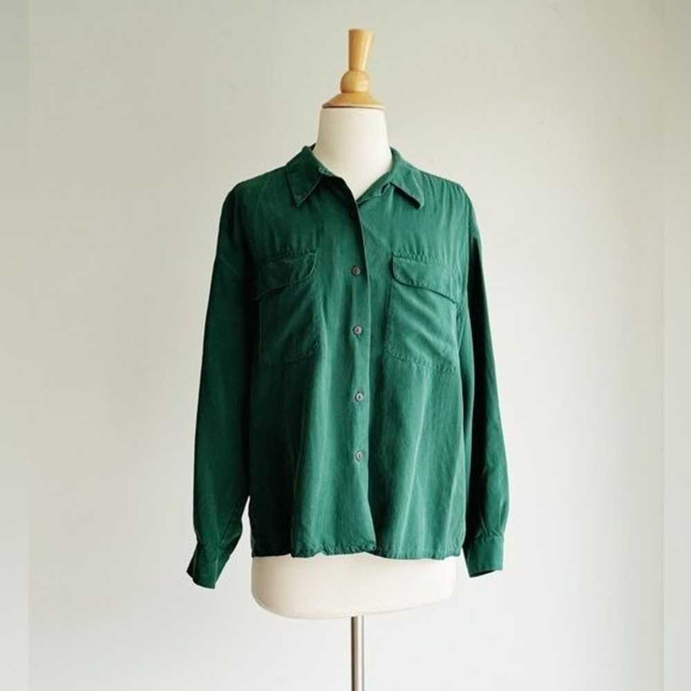 VINTAGE | Hunter Green Silk Button Down | M - image 1