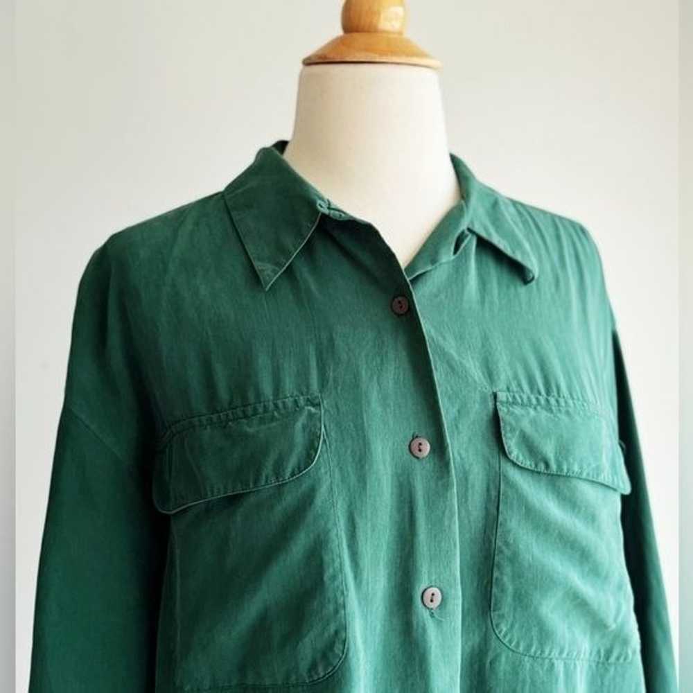 VINTAGE | Hunter Green Silk Button Down | M - image 2